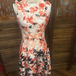 Roz & Ali Asymmetrical Floral Dress - Coral and Black